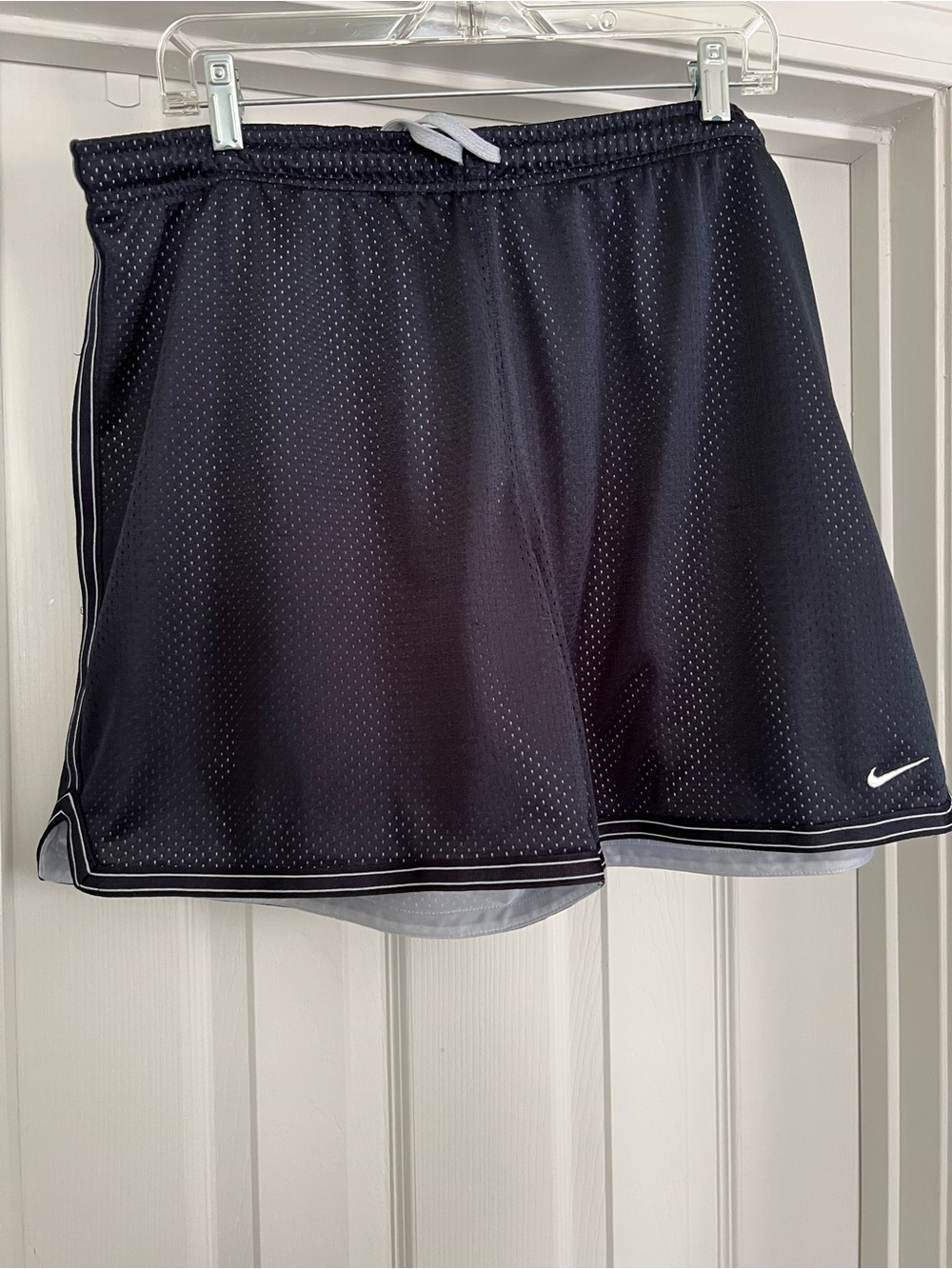 Nike Navy Mesh Drawstring Athletic Shorts with White Swoosh